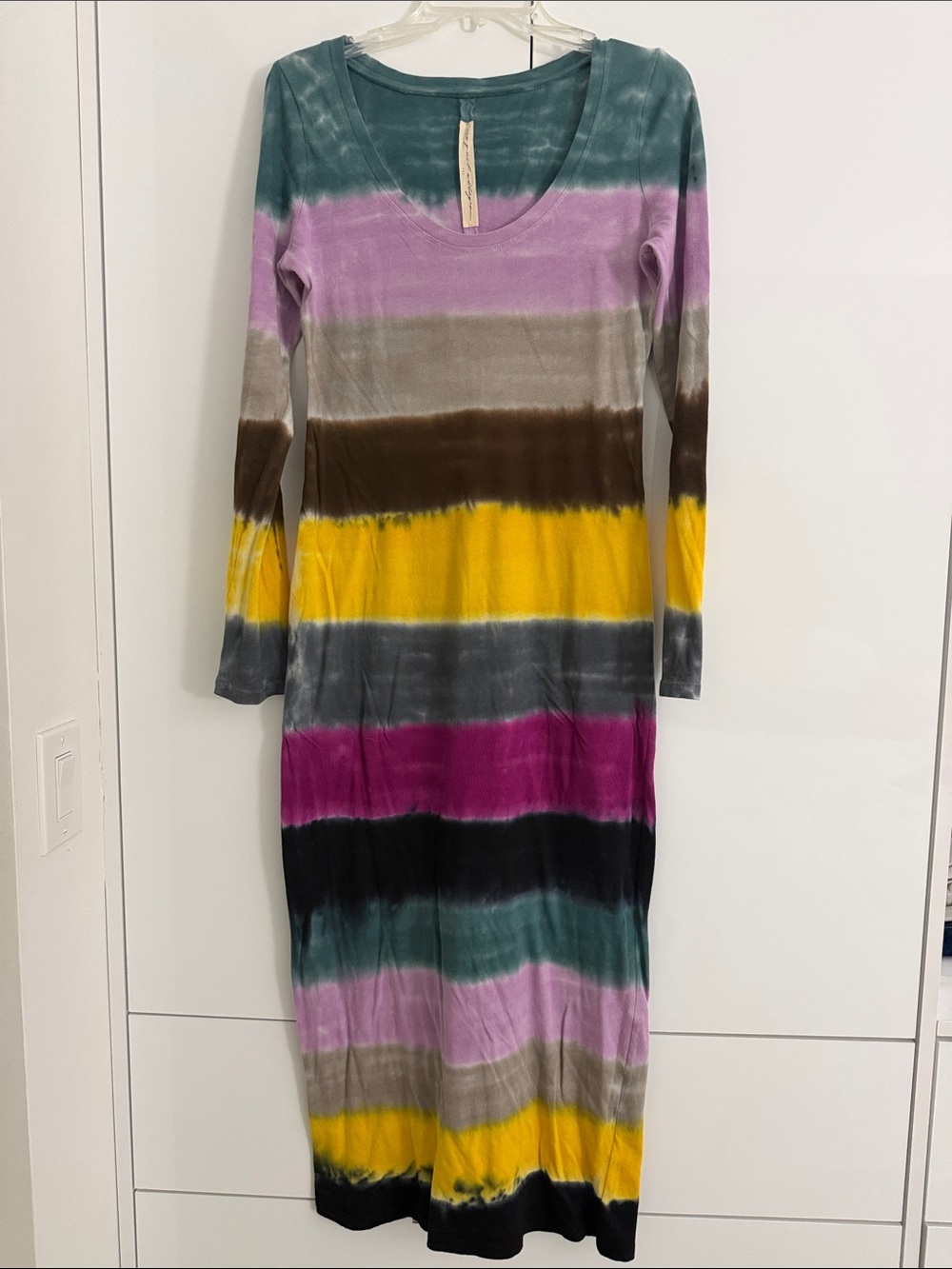 Striped Long Sleeve Tie-Dye Maxi Dress - Multi